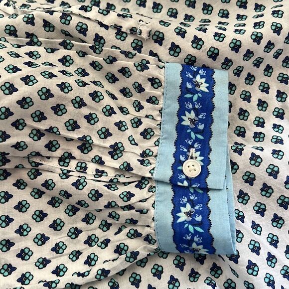 J.CREW white with blue ribbon block print tie-front ruffle top S - Picture 8 of 11